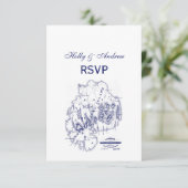 ヴィンテージ様式化山デザートアイランドMNマップブルー 出欠カード (スタンド正面)