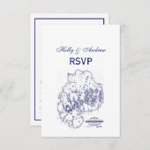 ヴィンテージ様式化山デザートアイランドMNマップブルー 出欠カード (正面/裏面)