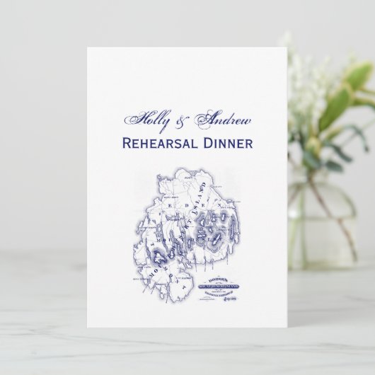 ヴィンテージ様式化山デザートアイランドMNマップブルー 招待状 (スタンド正面)