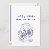 ヴィンテージ様式化山デザートアイランドMNマップブルー 招待状 (正面/裏面)