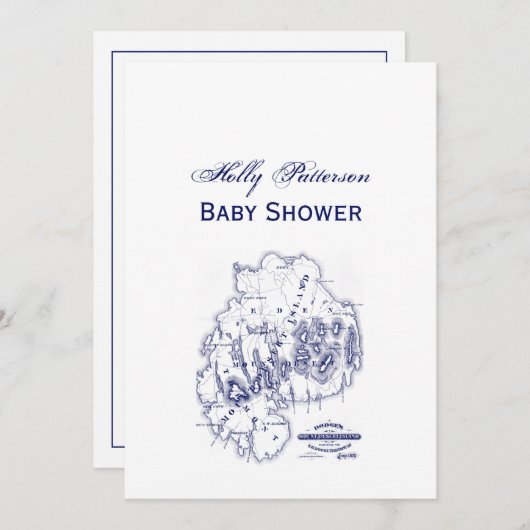 ヴィンテージ様式化山デザートアイランドMNマップブルー 招待状 (正面/裏面)