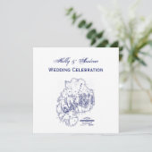 ヴィンテージ様式化山デザートアイランドMNマップブルー 招待状 (スタンド正面)