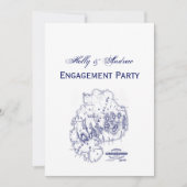 ヴィンテージ様式化山デザートアイランドMNマップブルー 招待状 (正面)