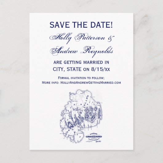 ヴィンテージ様式化山デザートアイランドMNマップブルー 案内ポストカード (正面)