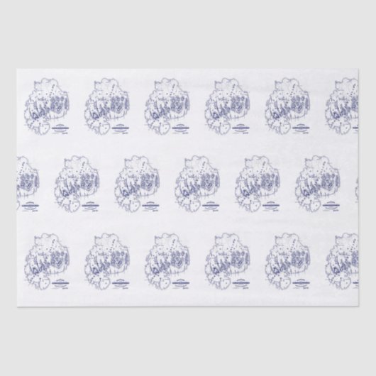 ヴィンテージ様式化山デザートアイランドMNマップブルー 薄葉紙 (正面)