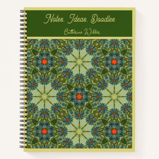 ヴィンテージ模様（緑、青い花） ノートブック (正面)