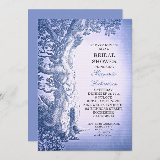 ヴィンテージ樹青い素朴なブライダルシャワー招待状 招待状 (正面/裏面)