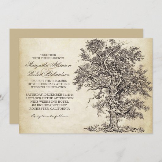 ヴィンテージ樹齢の古い結婚式招待状 招待状 (正面/裏面)