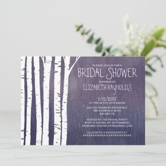 ヴィンテージ樺の木ツリーブライダルシャワー招待状 招待状 (スタンド正面)