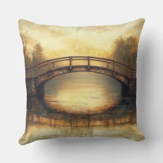 ヴィンテージ橋の川絵を描の田舎 クッション (裏面)