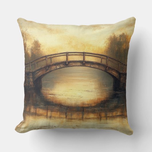 ヴィンテージ橋の川絵を描の田舎 クッション (正面)
