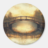 ヴィンテージ橋の川絵を描の田舎 マグネット (正面)
