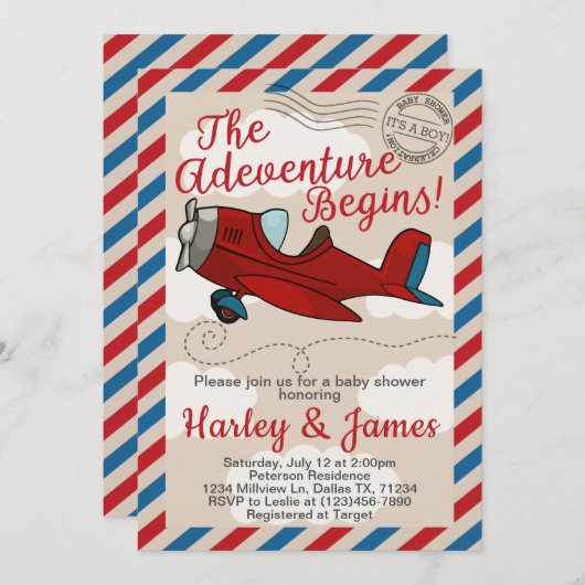 ヴィンテージ機ベビーシャワー招待状招待状 招待状 (正面/裏面)