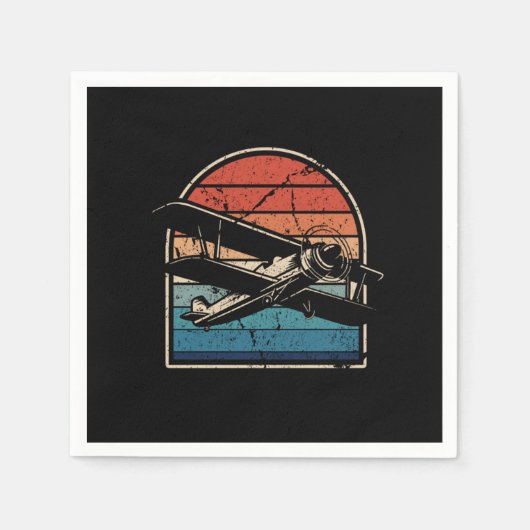 ヴィンテージ機二面飛行機パイロット機 スタンダードカクテルナプキン (正面)