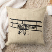 ヴィンテージ機古アンティーク飛行機イラストレーション クッション (ブランケット)