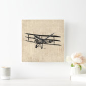 ヴィンテージ機古アンティーク飛行機イラストレーション スクエア壁時計 (ホーム)
