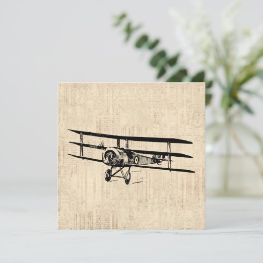ヴィンテージ機古アンティーク飛行機イラストレーション 招待状 (スタンド正面)