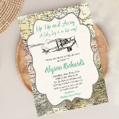 ヴィンテージ機少年の赤ちゃんシャワー旅行マップ 招待状