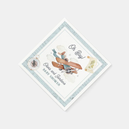 ヴィンテージ機少年旅行赤ちゃんシャワー スタンダードカクテルナプキン (角)