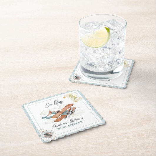 ヴィンテージ機少年旅行赤ちゃんシャワー ペーパーコースター (インサイチュ)