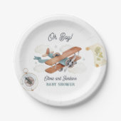 ヴィンテージ機少年旅行赤ちゃんシャワー ペーパープレート (正面)