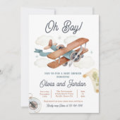 ヴィンテージ機少年旅行赤ちゃんシャワー 招待状 (正面)