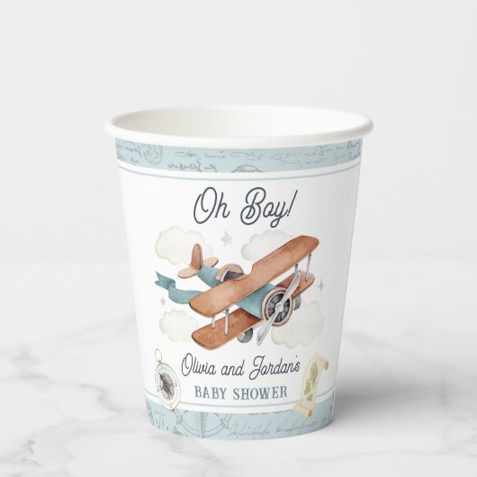 ヴィンテージ機少年旅行赤ちゃんシャワー 紙コップ (裏面)