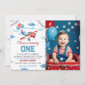 ヴィンテージ機最初の誕生日パーティーの招待 招待状 (正面)