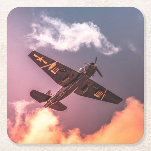 ヴィンテージ機美しい空 スクエアペーパーコースター (正面)