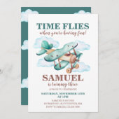 ヴィンテージ機誕生日パーティーのタイムフライ 招待状 (正面/裏面)