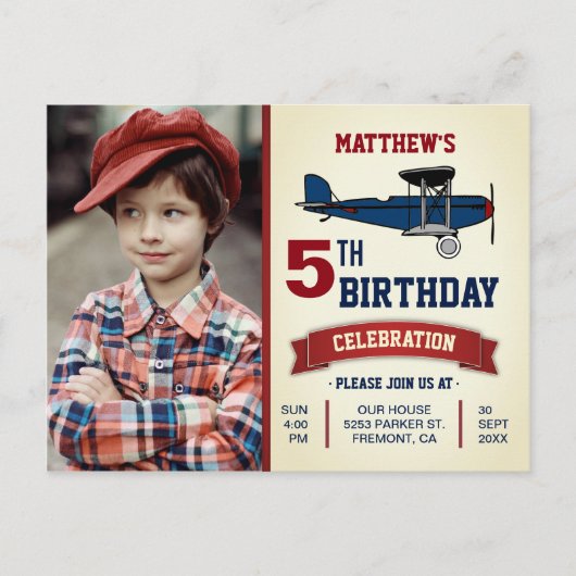 ヴィンテージ機誕生日パーティーの写真 インビテーションポストカード (正面)