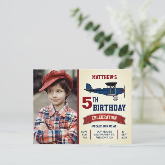 ヴィンテージ機誕生日パーティーの写真 インビテーションポストカード (スタンド正面)
