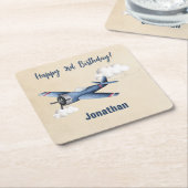 ヴィンテージ機誕生日パーティー紙コースター スクエアペーパーコースター (アングル)