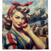 ヴィンテージ機軸ピン留め シャワーカーテン (正面)