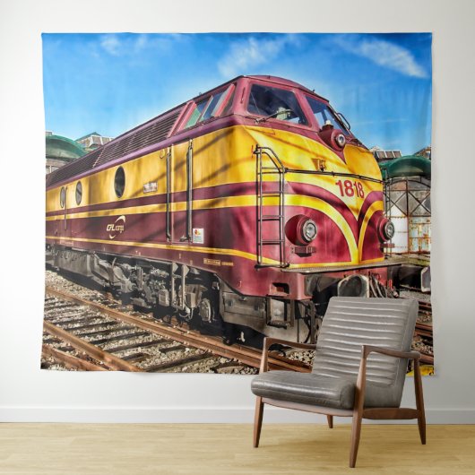 ヴィンテージ機関車列車レッドイエロータペストリー タペストリー (インサイチュ(横))