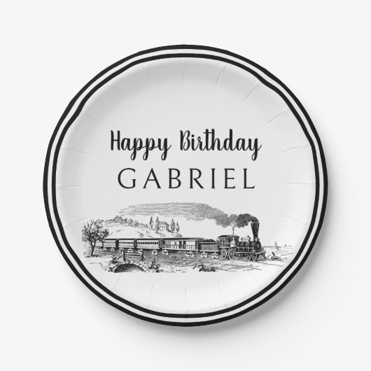 ヴィンテージ機関車蒸気機関車誕生日 ペーパープレート (正面)