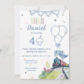 ヴィンテージ機関車誕生日招待状列車子供 招待状 (正面)