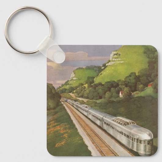 ヴィンテージ機関車inカントリー,列車による休暇 キーホルダー (正面)