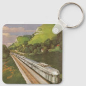 ヴィンテージ機関車inカントリー，列車による休暇 キーホルダー (裏面)