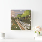 ヴィンテージ機関車inカントリー，列車による休暇 スクエア壁時計 (ホーム)