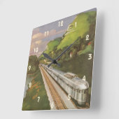 ヴィンテージ機関車inカントリー，列車による休暇 スクエア壁時計 (傾斜)