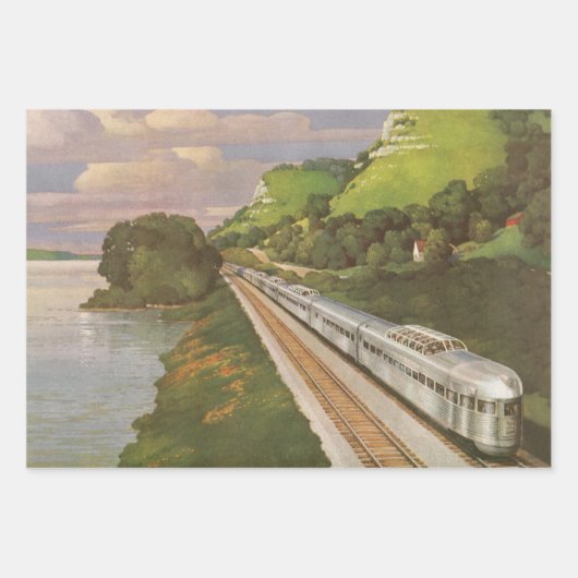 ヴィンテージ機関車inカントリー,列車による休暇 ラッピングペーパーシート (正面3)