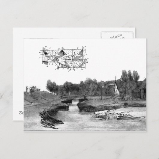 ヴィンテージ機飛んでいる械芸術スケッチ ポストカード (正面/裏面)