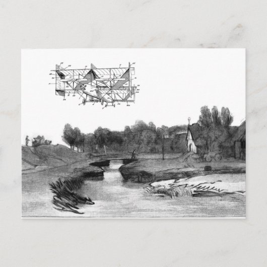 ヴィンテージ機飛んでいる械芸術スケッチ ポストカード (正面)