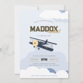 ヴィンテージ機飛行機飛行機第レトロ第1誕生日 招待状 (正面)