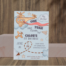 ヴィンテージ機飛行機飛行機青誕生日 招待状