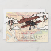 ヴィンテージ機|旅行ベビーシャワー 招待状 (正面)