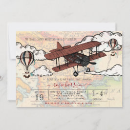 ヴィンテージ機|旅行ベビーシャワー 招待状