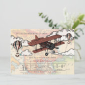 ヴィンテージ機|旅行ベビーシャワー 招待状 (スタンド正面)