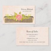 ヴィンテージ櫛と美容用バラエレガント 名刺 (正面/裏面)